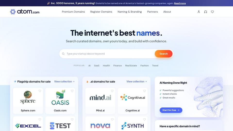Atom (formerly Squadhelp) homepage screenshot