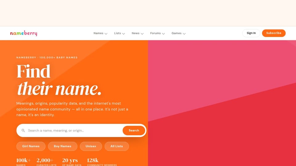 Nameberry homepage screenshot