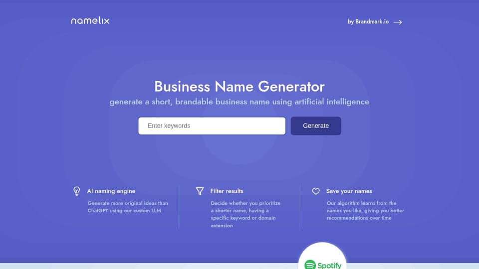 Namelix homepage screenshot