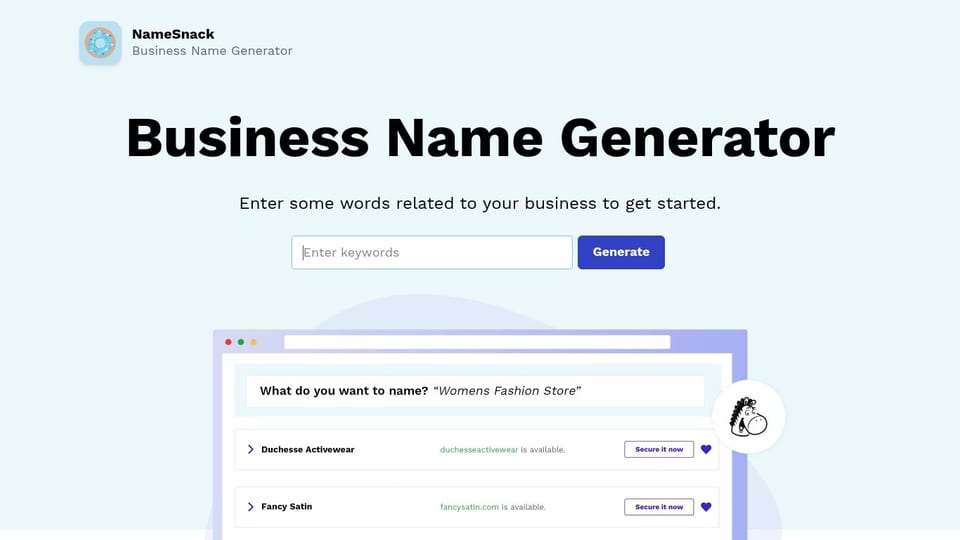 NameSnack homepage screenshot