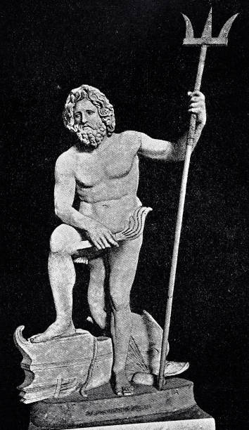 Poseidon, ancient Greek god of the sea, marble statue